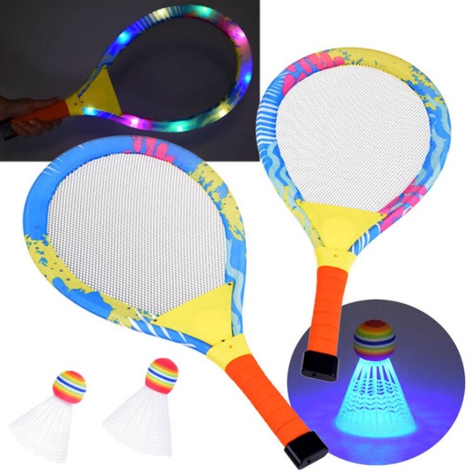 JOKO Detské Badmintonové Rakety s LED svetlom + košík s LED svetlom