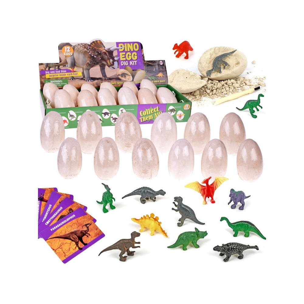 JOKO Archeologická Sada 12ks VEĽKÉ Sádrové Dinosaurie Vajcia + 12ks kartičky o Dinosauroch + nástroje