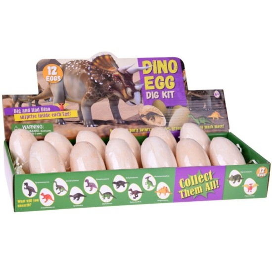 JOKO Archeologická Sada 12ks VEĽKÉ Sádrové Dinosaurie Vajcia + 12ks kartičky o Dinosauroch + nástroje