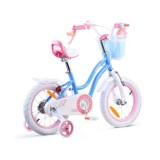 RoyalBaby Detský Bicykel STAR GIRL 14" s košíkom a zvončekom + vodiaca tyč, modrý