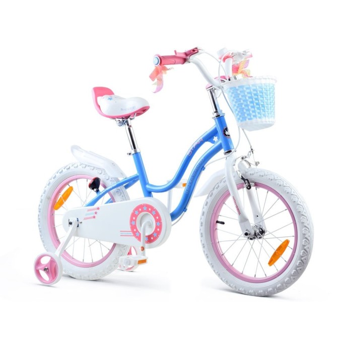 RoyalBaby Detský Bicykel STAR GIRL 16" s košíkom a zvončekom, modrý