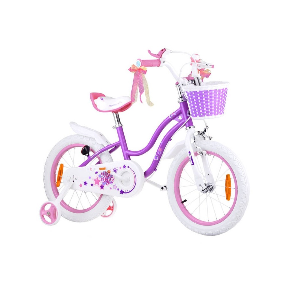RoyalBaby Detský Bicykel STAR GIRL 16" s košíkom a zvončekom, fialový