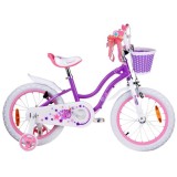 RoyalBaby Detský Bicykel STAR GIRL 16" s košíkom a zvončekom, fialový