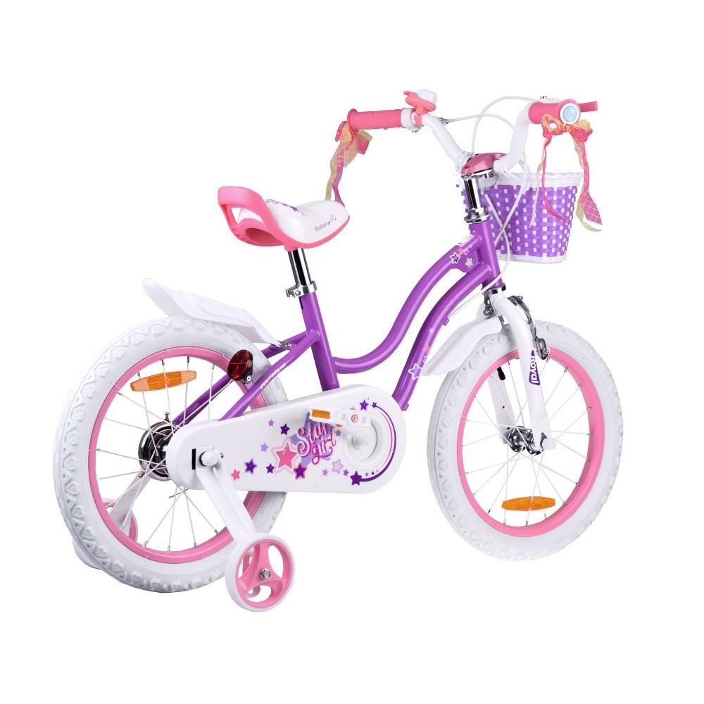 RoyalBaby Detský Bicykel STAR GIRL 16" s košíkom a zvončekom, fialový
