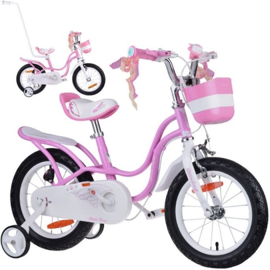RoyalBaby Detský Bicykel Little Swan Labutie Krídla 14"s košíkom a zvončekom + mašle, ružový