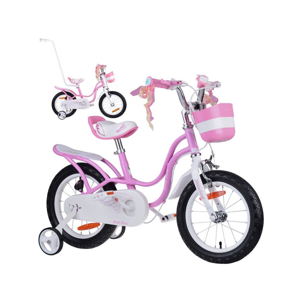 RoyalBaby Detský Bicykel Little Swan Labutie Krídla 14"s košíkom a zvončekom + mašle, ružový