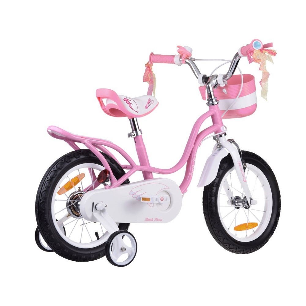 RoyalBaby Detský Bicykel Little Swan Labutie Krídla 14"s košíkom a zvončekom + mašle, ružový