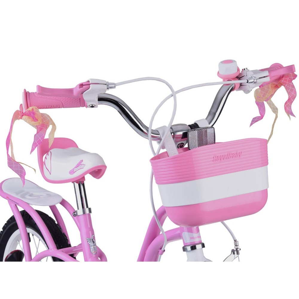 RoyalBaby Detský Bicykel Little Swan Labutie Krídla 14"s košíkom a zvončekom + mašle, ružový