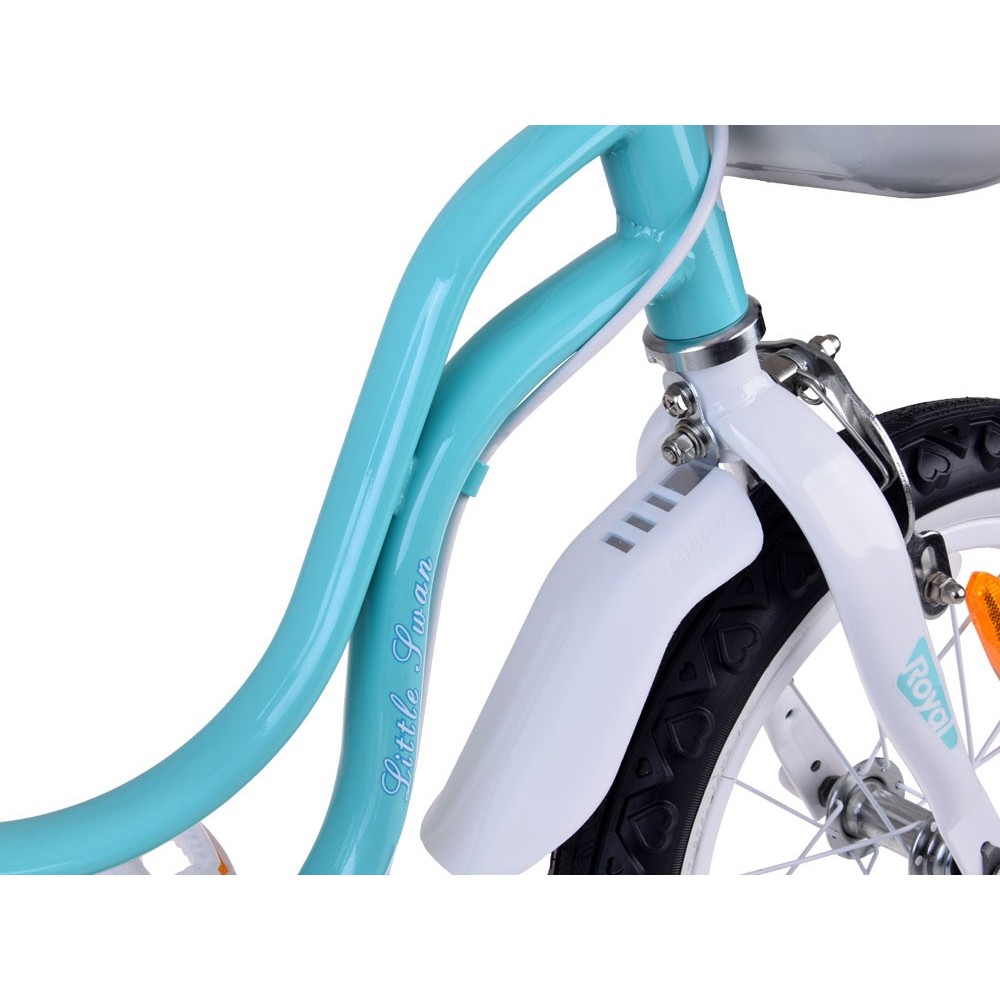 RoyalBaby Detský Bicykel Little Swan Labutie Krídla 14"s košíkom a zvončekom + mašle, modrý
