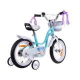 RoyalBaby Detský Bicykel Little Swan Labutie Krídla 14"s košíkom a zvončekom + mašle, modrý
