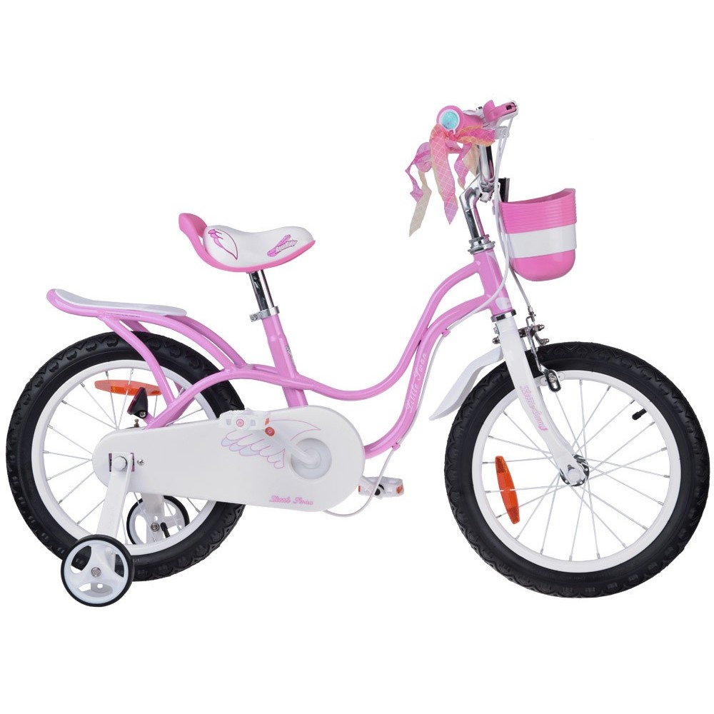 RoyalBaby Detský Bickyel Little Swan 16" s košíkom a zvončekom, ružový