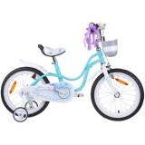 RoyalBaby Detslá Bicykel Little Swan Labutie Krídla 18"s košíkom a zvončekom + mašle, perleťovo modrý