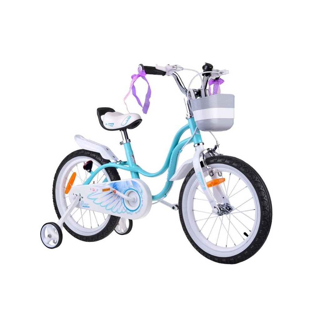 RoyalBaby Detslá Bicykel Little Swan Labutie Krídla 18"s košíkom a zvončekom + mašle, perleťovo modrý