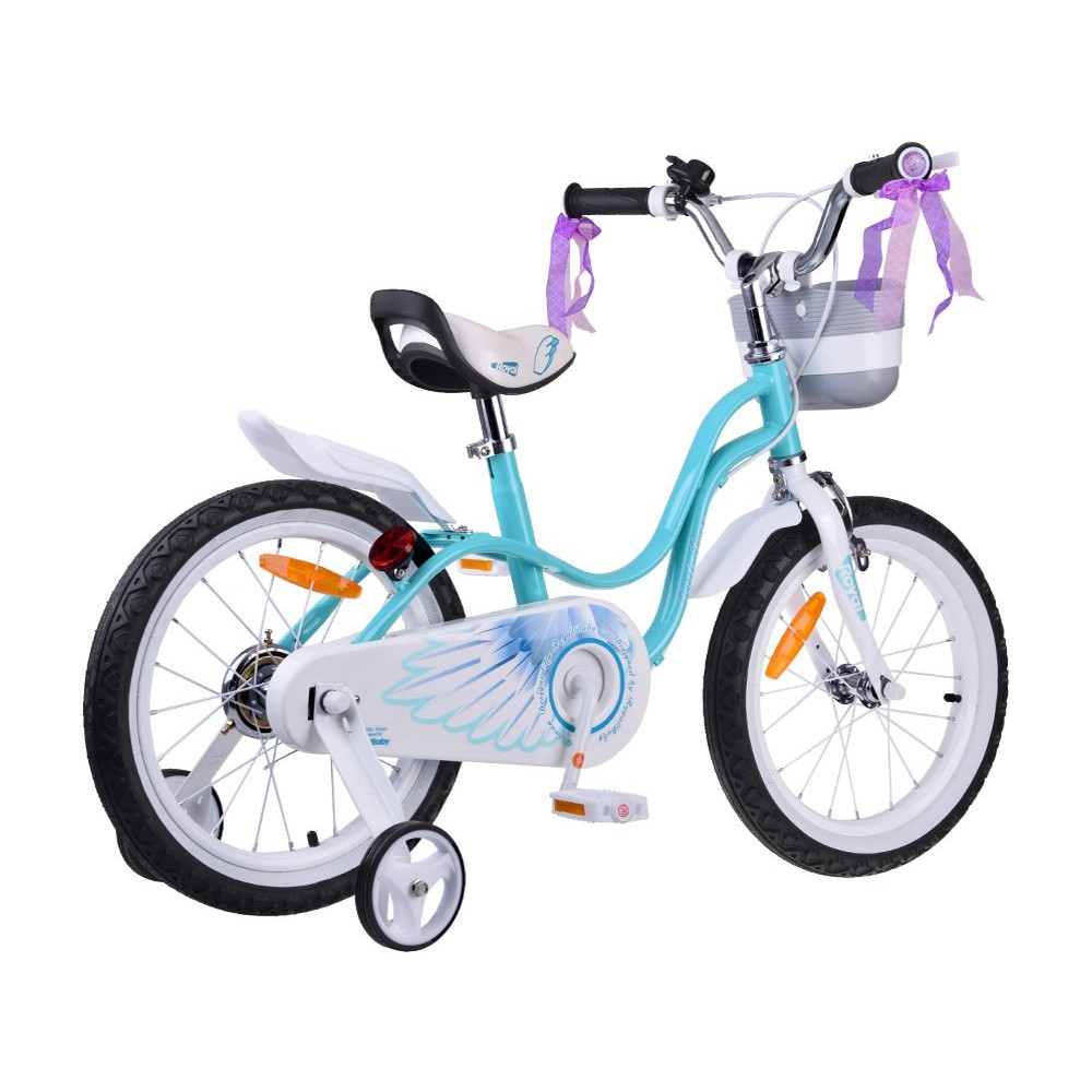 RoyalBaby Detslá Bicykel Little Swan Labutie Krídla 18"s košíkom a zvončekom + mašle, perleťovo modrý