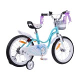 RoyalBaby Detslá Bicykel Little Swan Labutie Krídla 18"s košíkom a zvončekom + mašle, perleťovo modrý