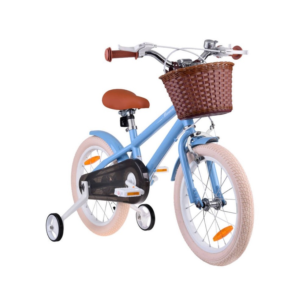 RoyalBaby Detský Bicykel RETRO MACARON 16" s košíkom a zvončekom, modrý