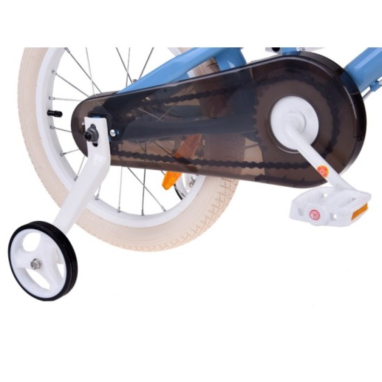 RoyalBaby Detský Bicykel RETRO MACARON 16" s košíkom a zvončekom, modrý
