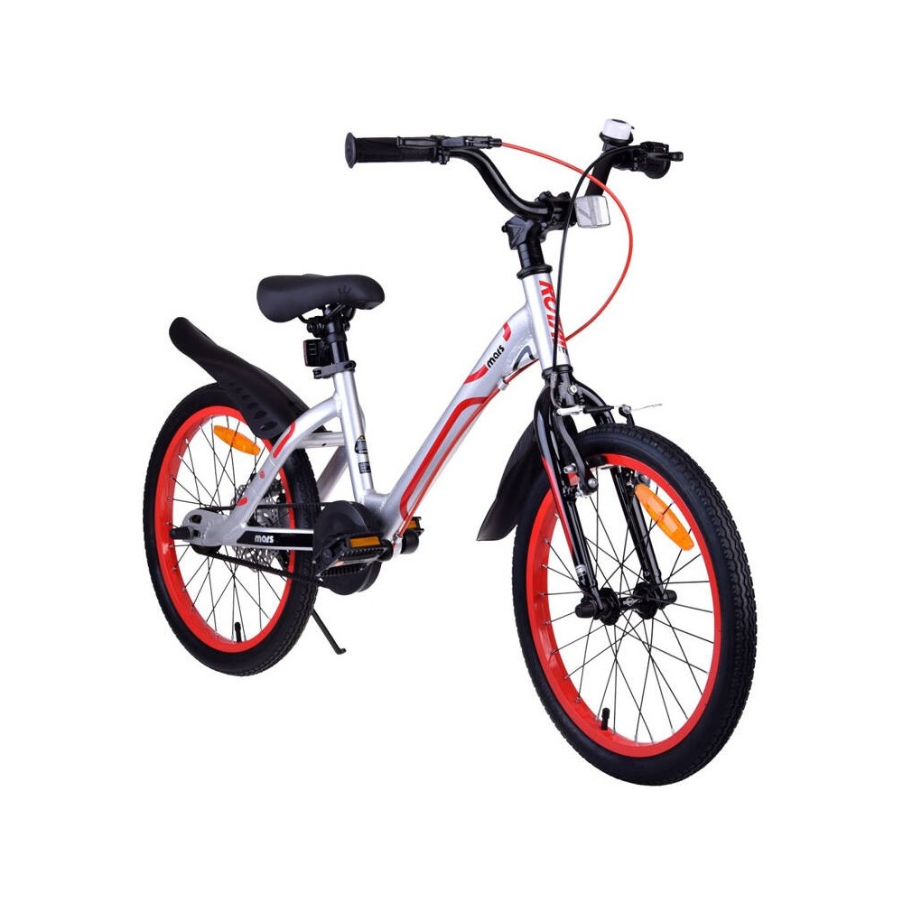 RoyalBaby Ultra ĽAHKÝ Hliníkový Detský Bicykel 18" Mars so zvončekom, váha bicykla 8,2kg, strieborný