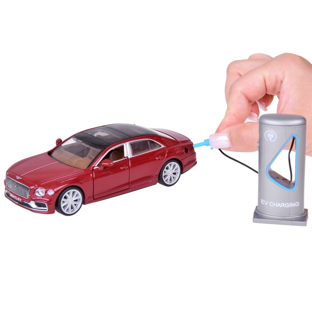 JOKO Kovový Model Elektrické Auto Bentley Flying Spur Hybrid so svetlom a zvukom + NABÍJACIA Stanica + otváracie dvere, bordové