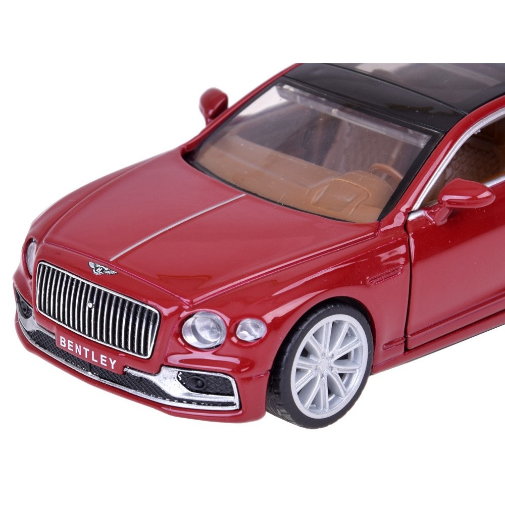 JOKO Kovový Model Elektrické Auto Bentley Flying Spur Hybrid so svetlom a zvukom + NABÍJACIA Stanica + otváracie dvere, bordové