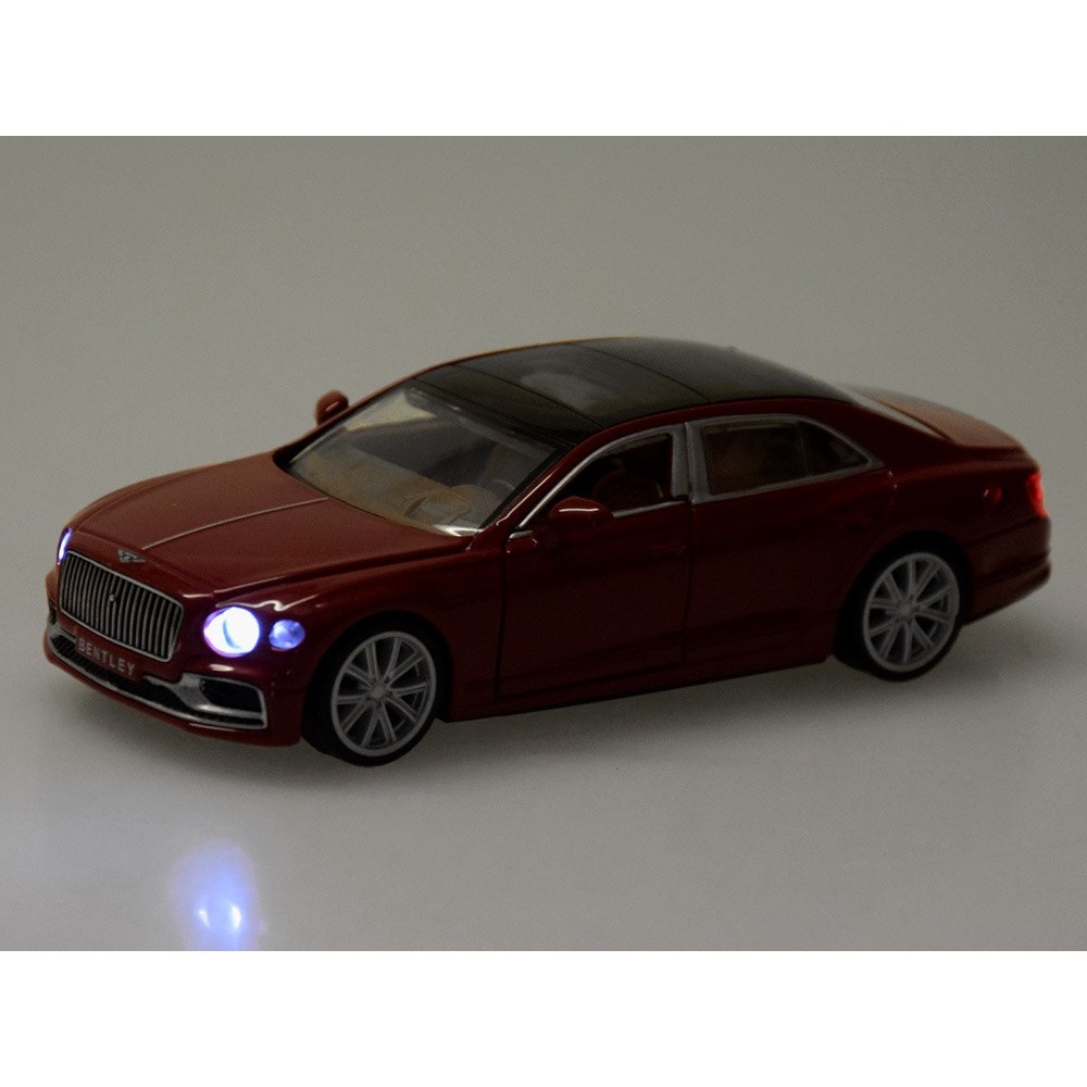 JOKO Kovový Model Elektrické Auto Bentley Flying Spur Hybrid so svetlom a zvukom + NABÍJACIA Stanica + otváracie dvere, bordové