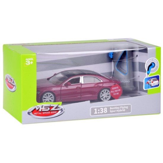 JOKO Kovový Model Elektrické Auto Bentley Flying Spur Hybrid so svetlom a zvukom + NABÍJACIA Stanica + otváracie dvere, bordové
