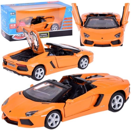 JOKO Kovový Model Auto Lamborghini Aventador Roadster 1:32 so svetlom a zvukom + otváracie dvere, oranžové