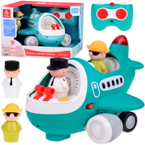 Hola Toys RC Interaktvíne Lietadlo s Pilotom pre Najmenších na diaľkové ovládanie so svetlom a zvukom + otvárací kufor na gombík