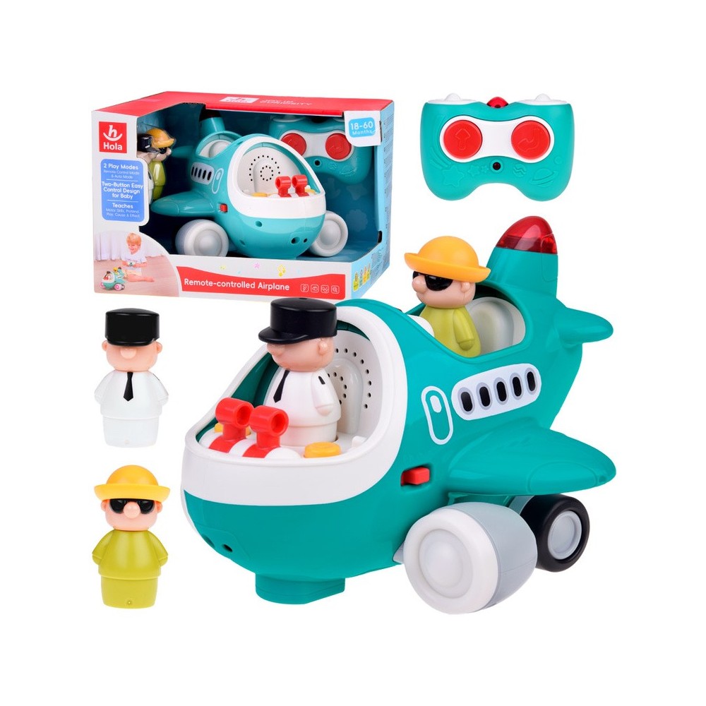 Hola Toys RC Interaktvíne Lietadlo s Pilotom pre Najmenších na diaľkové ovládanie so svetlom a zvukom + otvárací kufor na gombík
