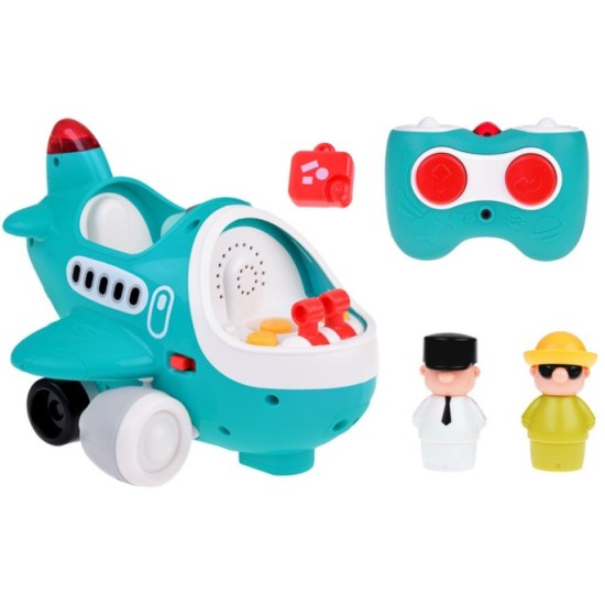 Hola Toys RC Interaktvíne Lietadlo s Pilotom pre Najmenších na diaľkové ovládanie so svetlom a zvukom + otvárací kufor na gombík