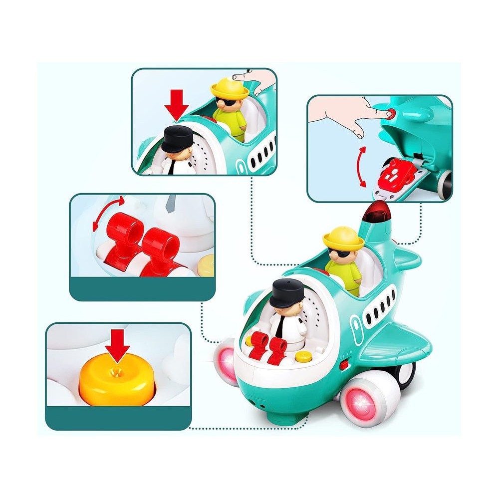 Hola Toys RC Interaktvíne Lietadlo s Pilotom pre Najmenších na diaľkové ovládanie so svetlom a zvukom + otvárací kufor na gombík