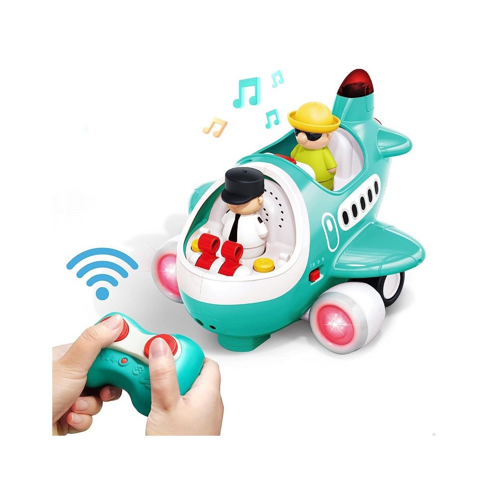 Hola Toys RC Interaktvíne Lietadlo s Pilotom pre Najmenších na diaľkové ovládanie so svetlom a zvukom + otvárací kufor na gombík