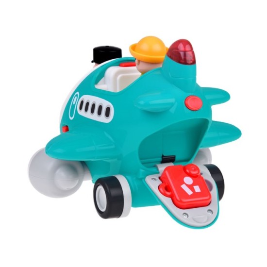 Hola Toys RC Interaktvíne Lietadlo s Pilotom pre Najmenších na diaľkové ovládanie so svetlom a zvukom + otvárací kufor na gombík