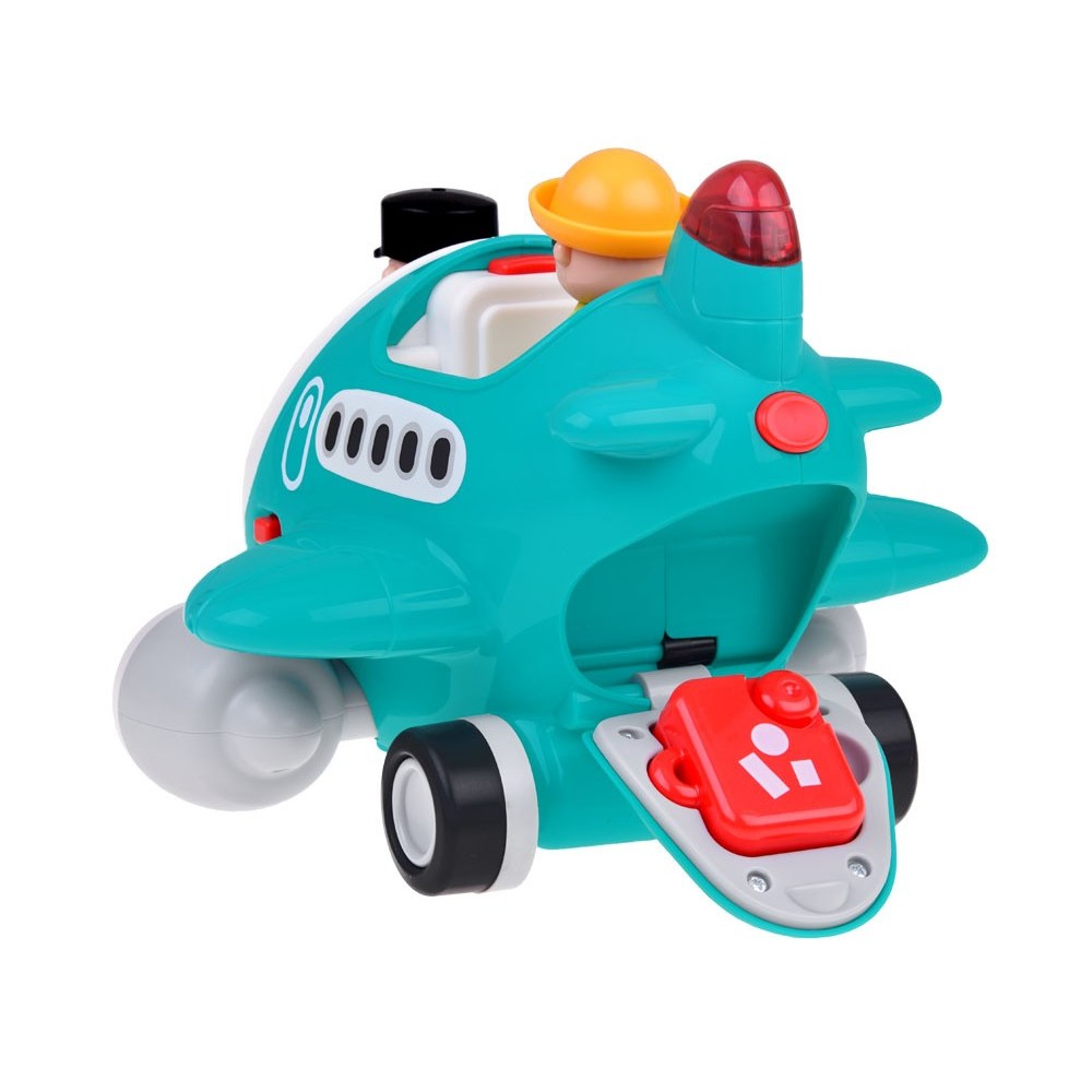 Hola Toys RC Interaktvíne Lietadlo s Pilotom pre Najmenších na diaľkové ovládanie so svetlom a zvukom + otvárací kufor na gombík