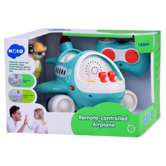 Hola Toys RC Interaktvíne Lietadlo s Pilotom pre Najmenších na diaľkové ovládanie so svetlom a zvukom + otvárací kufor na gombík