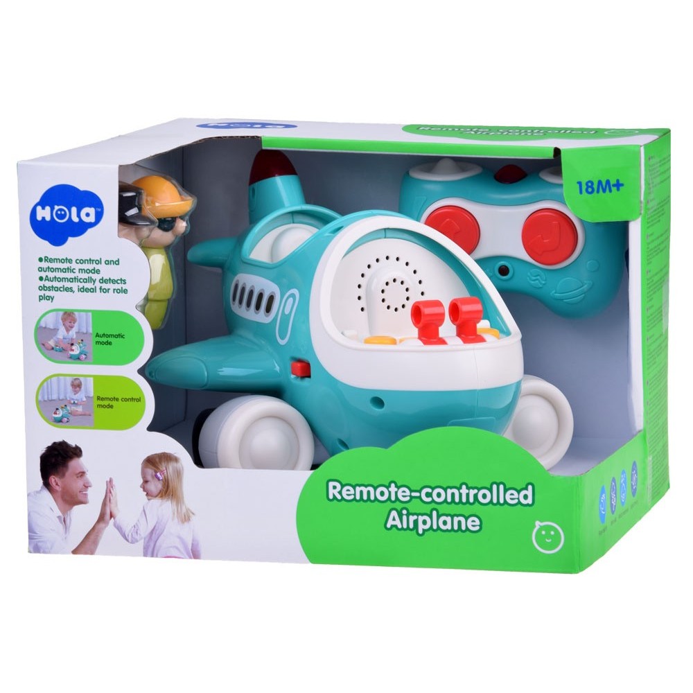 Hola Toys RC Interaktvíne Lietadlo s Pilotom pre Najmenších na diaľkové ovládanie so svetlom a zvukom + otvárací kufor na gombík