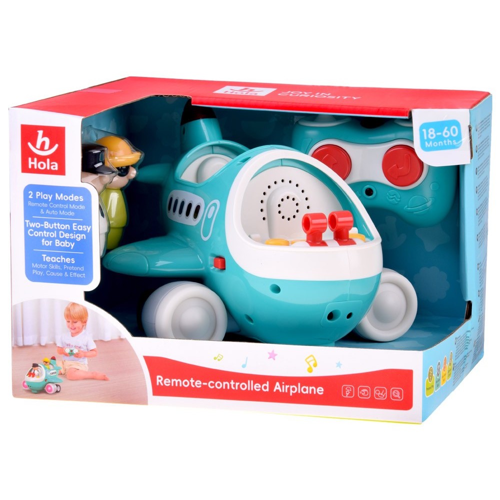 Hola Toys RC Interaktvíne Lietadlo s Pilotom pre Najmenších na diaľkové ovládanie so svetlom a zvukom + otvárací kufor na gombík