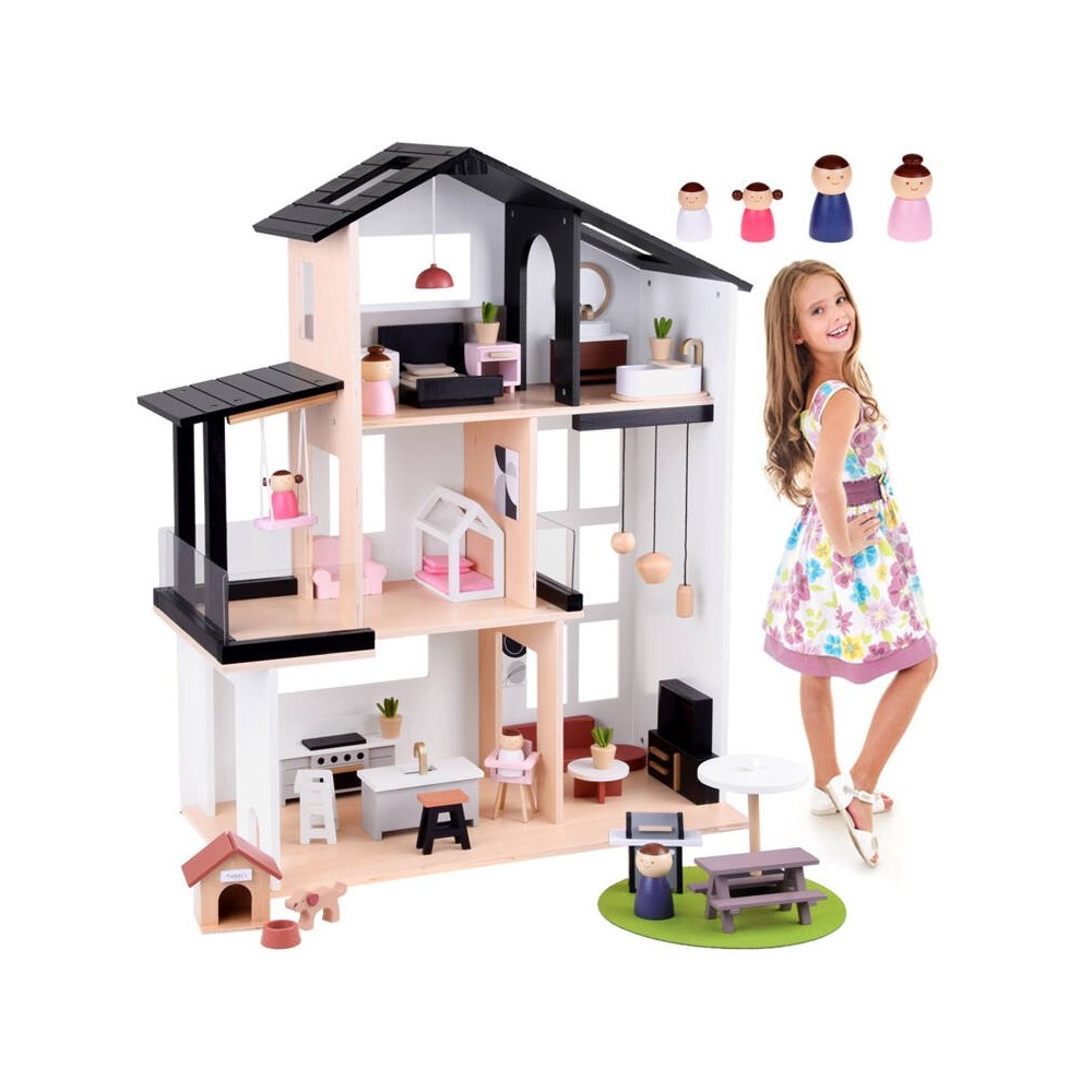 JOKO Detský Drevený Domček LOFT 80cm s nábytkom + Drevené Postavičky