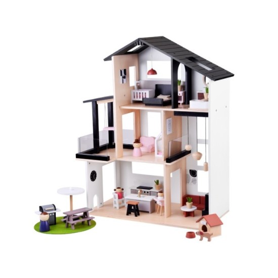 JOKO Detský Drevený Domček LOFT 80cm s nábytkom + Drevené Postavičky