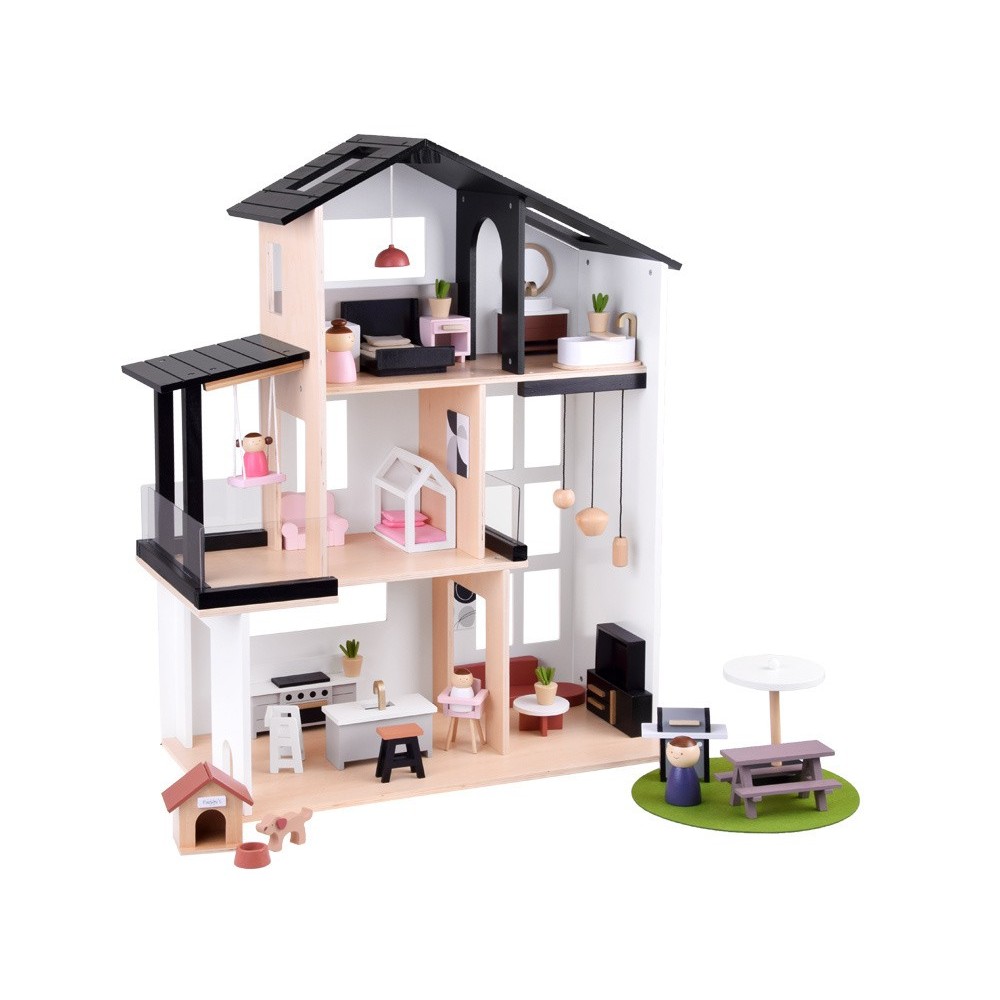 JOKO Detský Drevený Domček LOFT 80cm s nábytkom + Drevené Postavičky