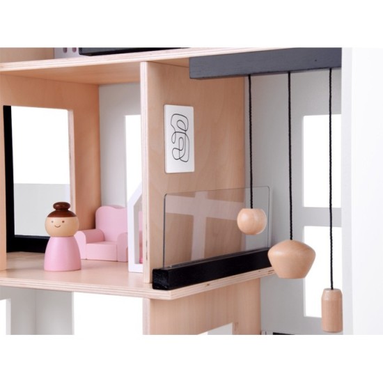 JOKO Detský Drevený Domček LOFT 80cm s nábytkom + Drevené Postavičky
