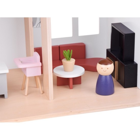 JOKO Detský Drevený Domček LOFT 80cm s nábytkom + Drevené Postavičky