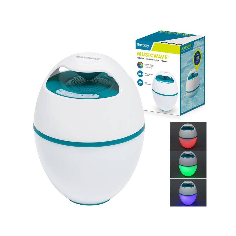 Bestway 58700 Plávajúci Reproduktor Bluetooth s LED svetlom, Vodotesný do bazéna + USB nabíjačka