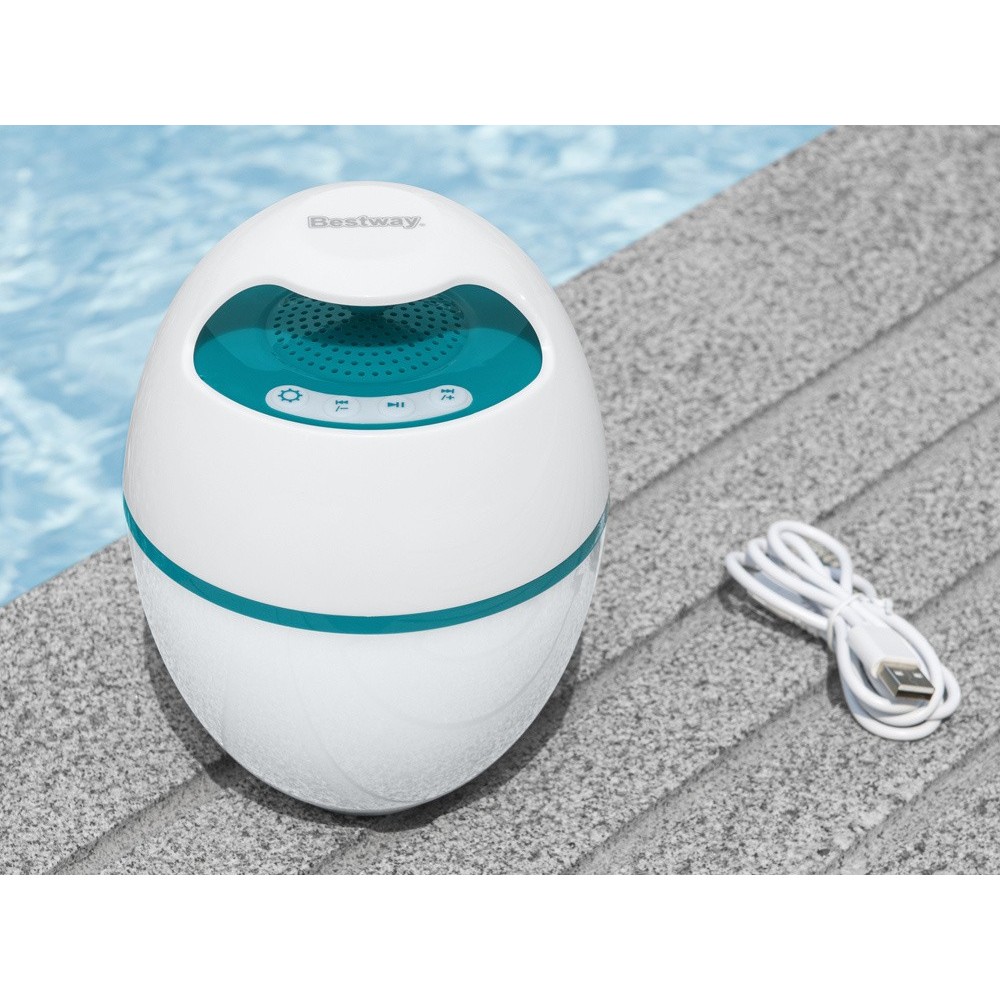 Bestway 58700 Plávajúci Reproduktor Bluetooth s LED svetlom, Vodotesný do bazéna + USB nabíjačka