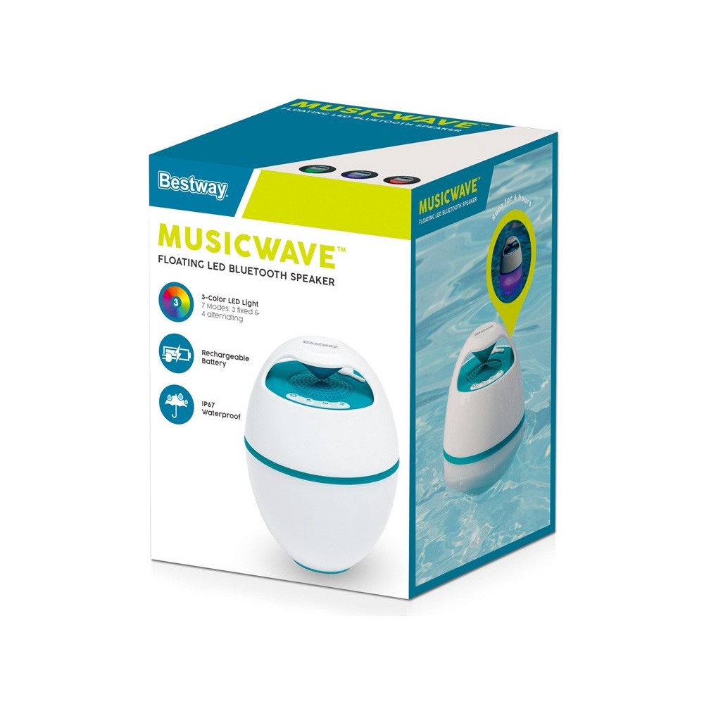 Bestway 58700 Plávajúci Reproduktor Bluetooth s LED svetlom, Vodotesný do bazéna + USB nabíjačka