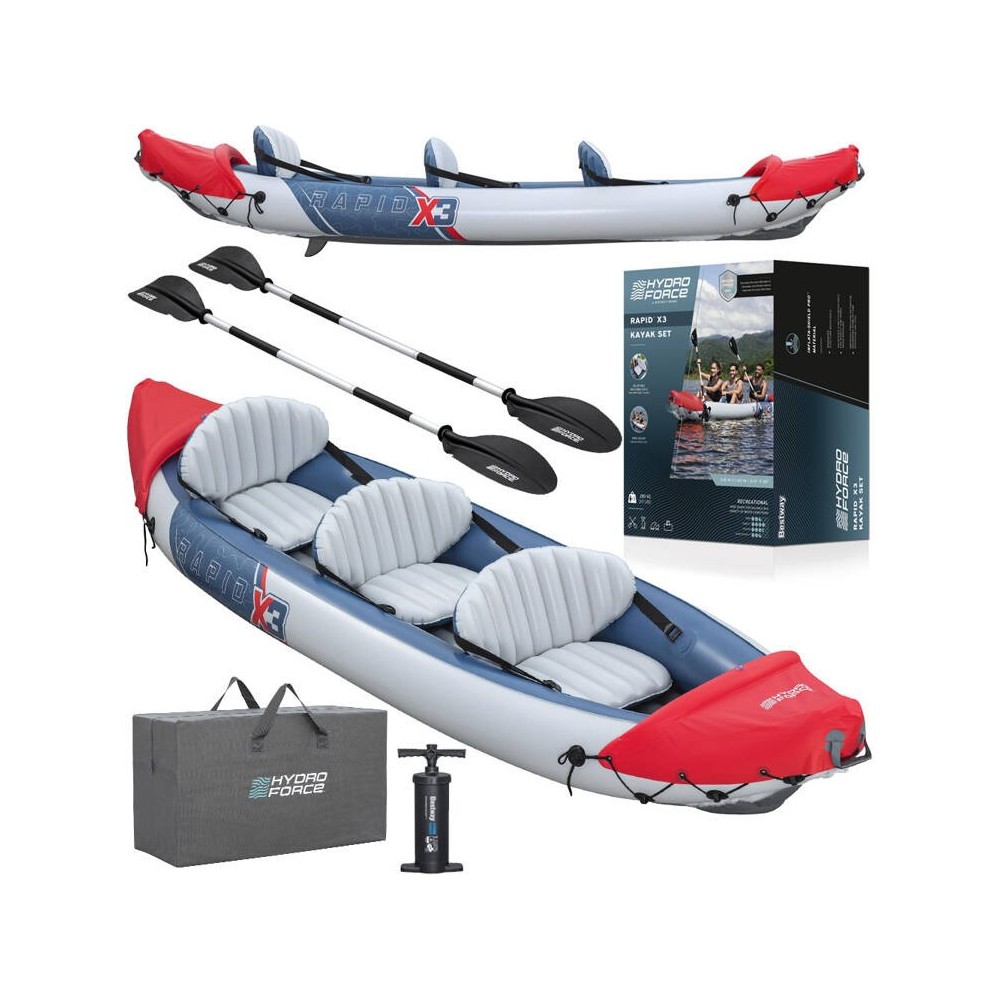 Bestway 65132 Nafukovací Kajak Rapid X3 381 x 100 cm pre 3 osoby + hliníkové veslá + batoh