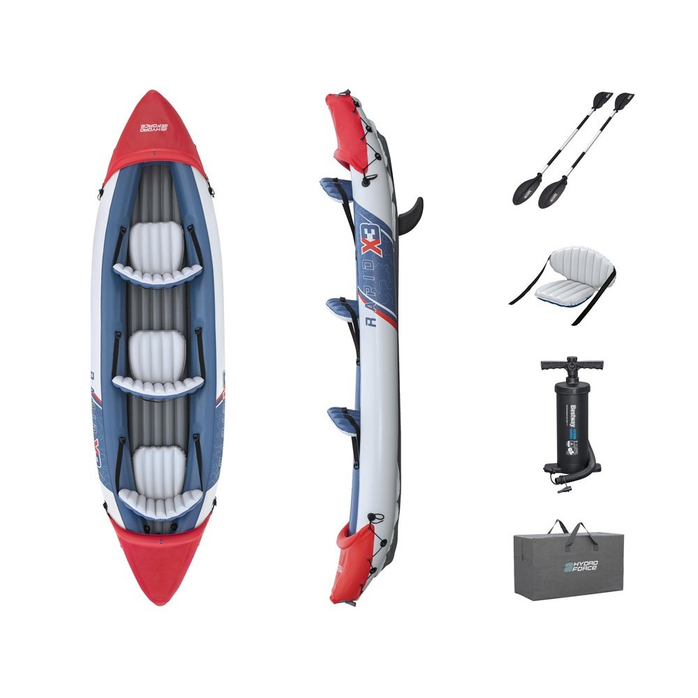 Bestway 65132 Nafukovací Kajak Rapid X3 381 x 100 cm pre 3 osoby + hliníkové veslá + batoh