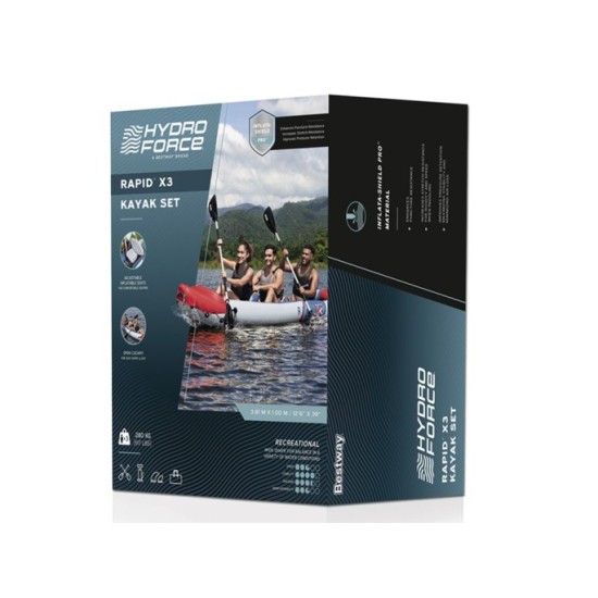 Bestway 65132 Nafukovací Kajak Rapid X3 381 x 100 cm pre 3 osoby + hliníkové veslá + batoh