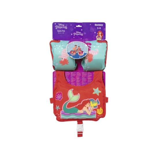 Bestway 9101I Plávacia Vesta s Rukávnikami Disney Morská Panna Ariel, 3-6rokov