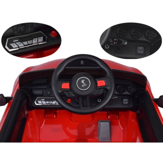 JOKO Elektrické Autíčko Ford Mustang Shelby GT500, penové kolesá, kožené sedadlo, FM Rádio, červené